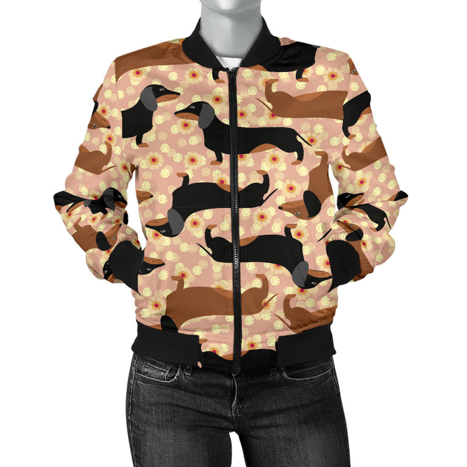 Dachshund Floral Background Women'S Bomber Jacket