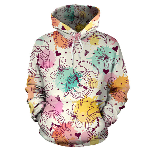 Clock Butterfly Pattern Men Women Pullover Hoodie