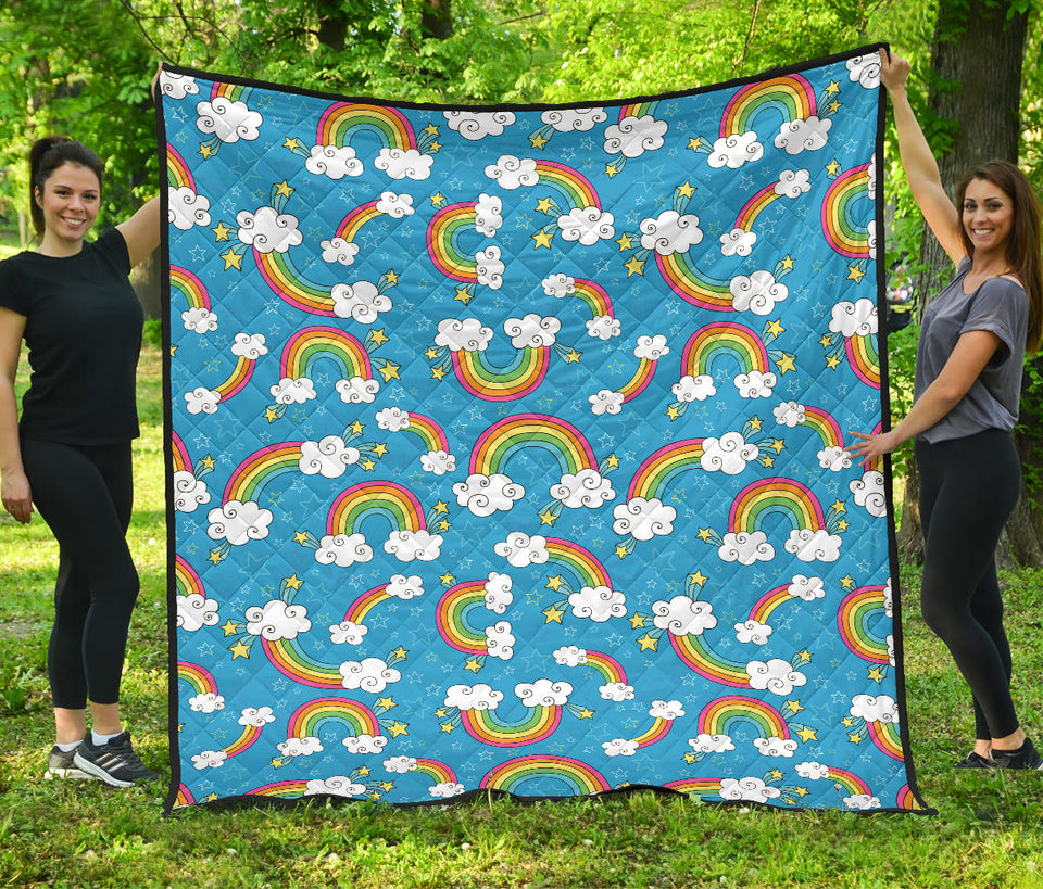 Rainbows Sky Clouds Pattern Premium Quilt