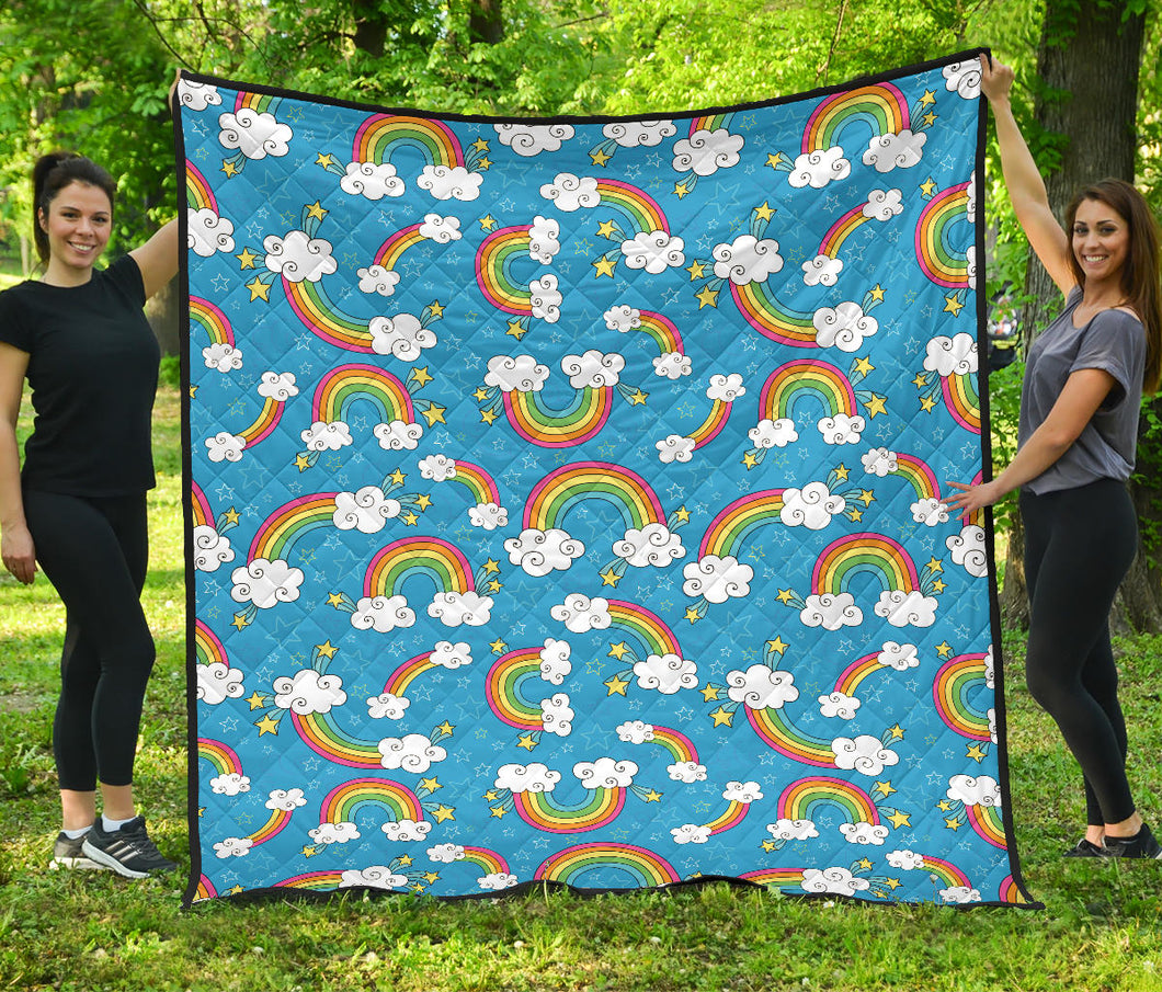 Rainbows Sky Clouds Pattern Premium Quilt