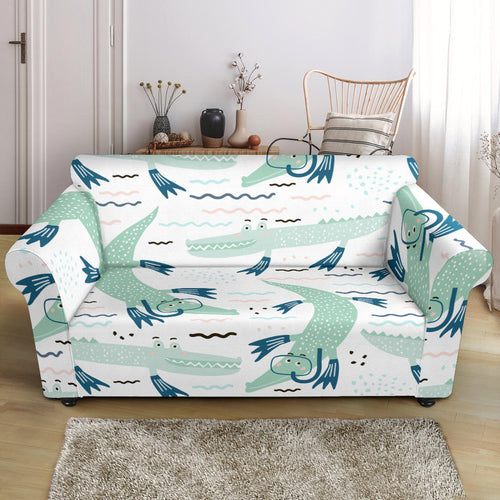 Crocodile Diver Pattern Loveseat Couch Slipcover