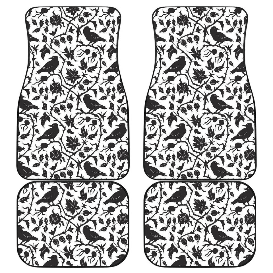 Crow Dark Floral Pattern Front And Back Car Mats
