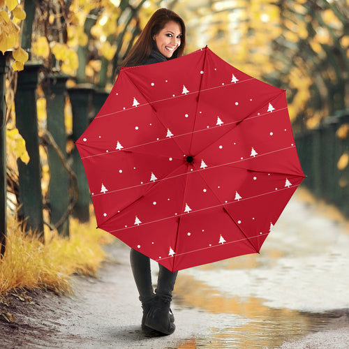 Christmas Tree Star Snow Red Background Umbrella