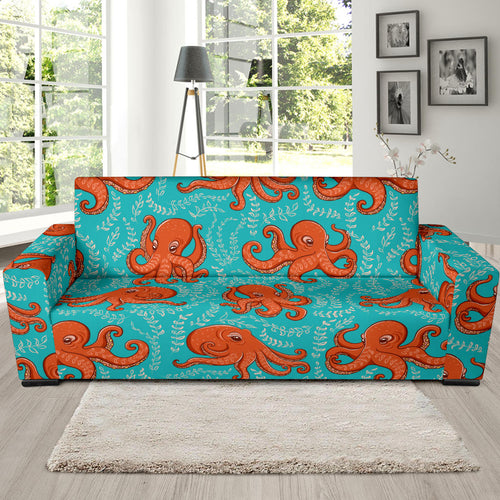 Octopus Turquoise Background Sofa Slipcover