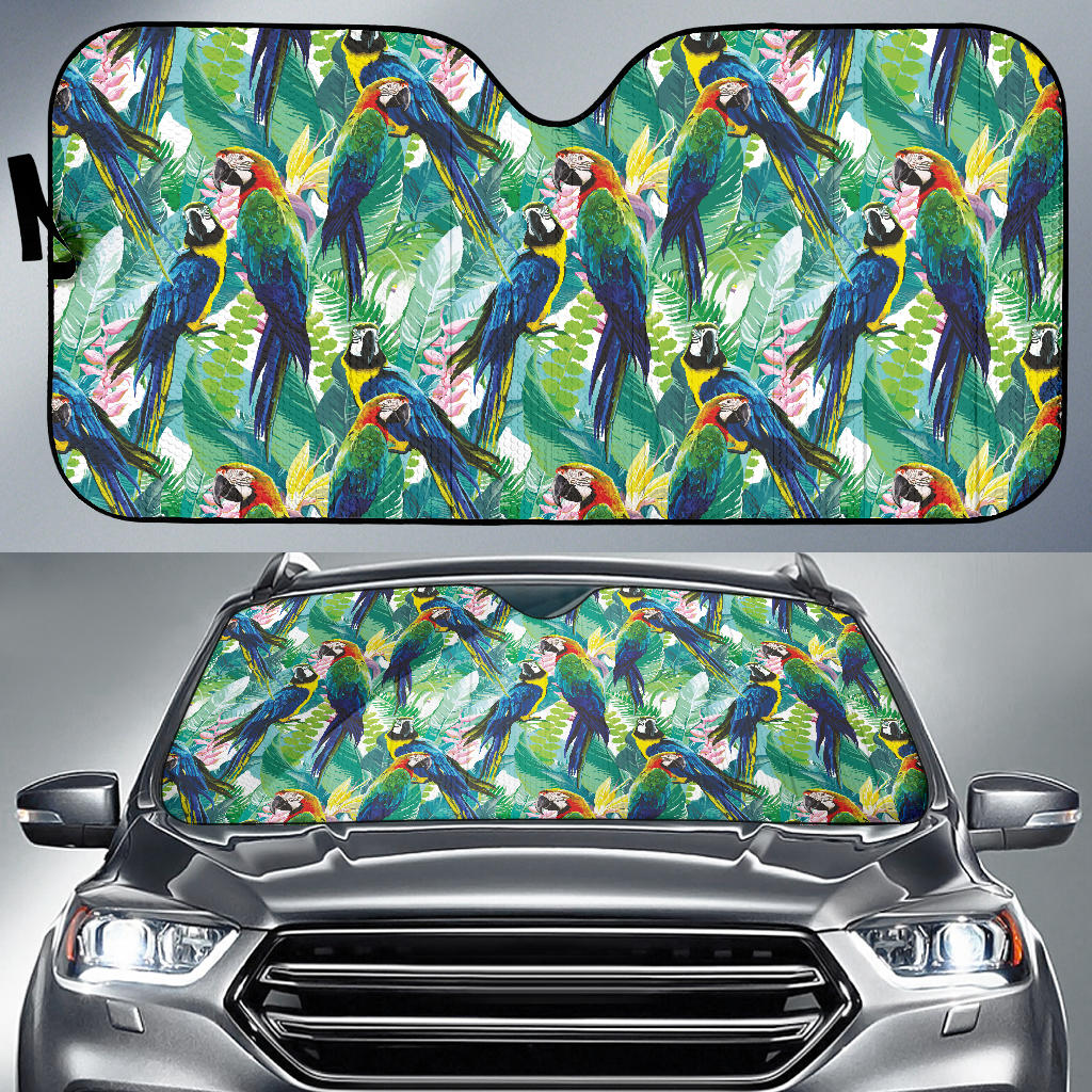 Colorful Parrot Exotic Flower Leaves Car Sun Shade
