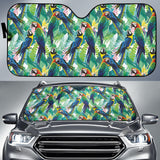 Colorful Parrot Exotic Flower Leaves Car Sun Shade