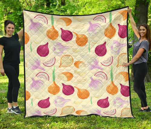Onion Garlic White Red Pattern Premium Quilt