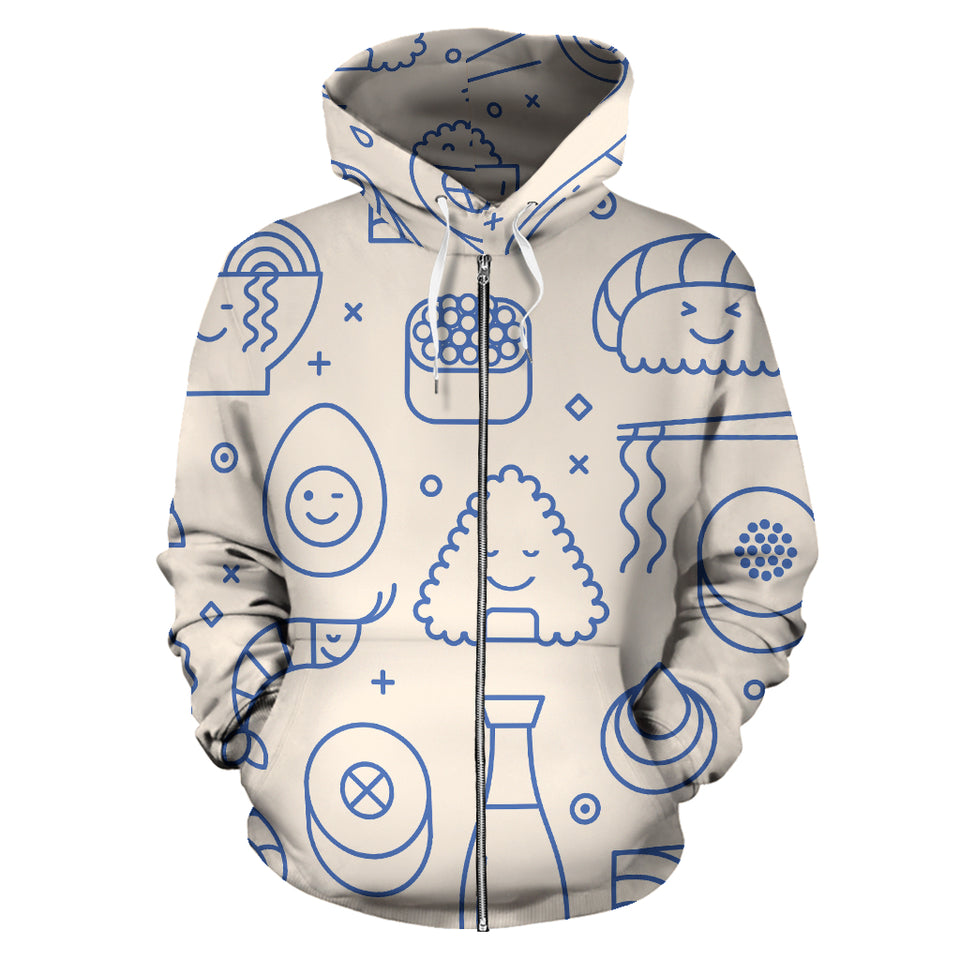 Cute Sushi Icon Pattern Zip Up Hoodie