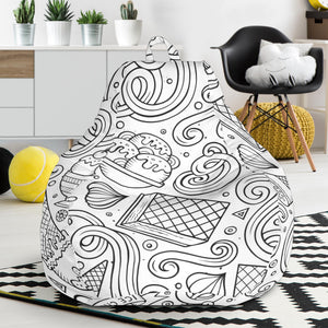 Cartoon Hand Drawn Ice Cream Black White Bean Bag Cover