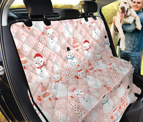 Cute Snowman Christmas Tree Snowpink Background Dog Car Seat Covers