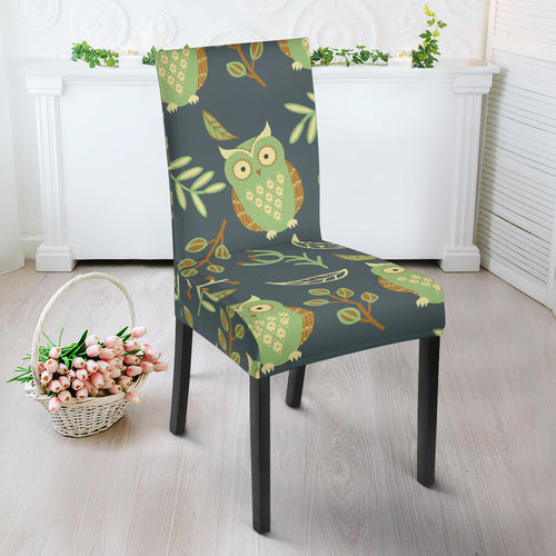 Cute Owls Leaves Pattern Dining Chair Slipcover