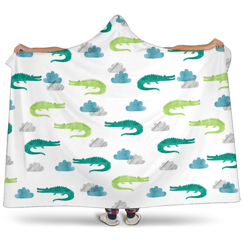 Watercolor Crocodile Pattern Hooded Blanket