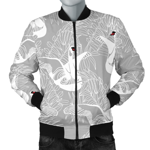 White Swan Gray Background Men'S Bomber Jacket