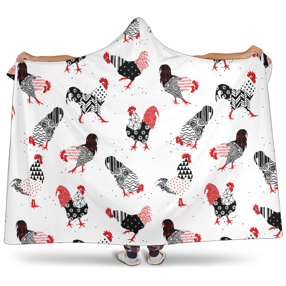 Cool Rooster Chicken Cock Floral Ornament Background Hooded Blanket