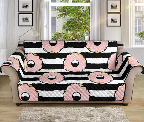 Donuts pink icing striped pattern Sofa Cover Protector