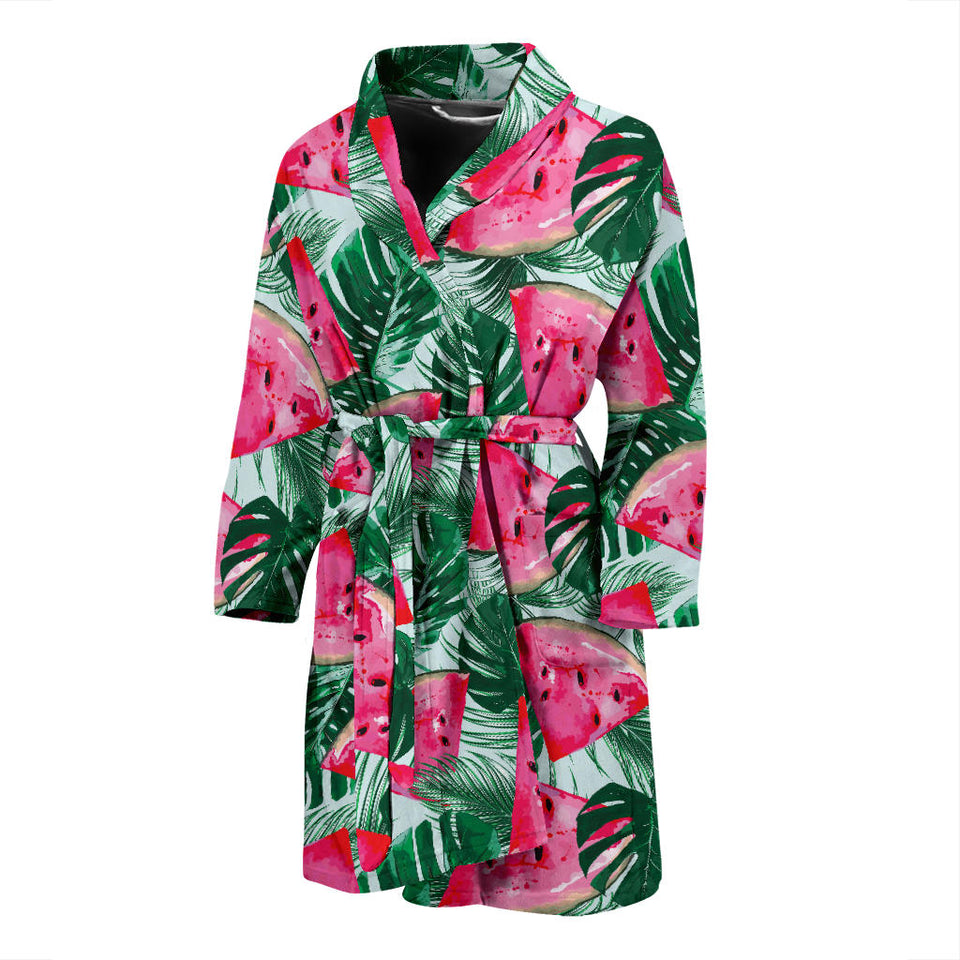 Watermelons Tropical Palm Leaves Pattern Men'S Bathrobe