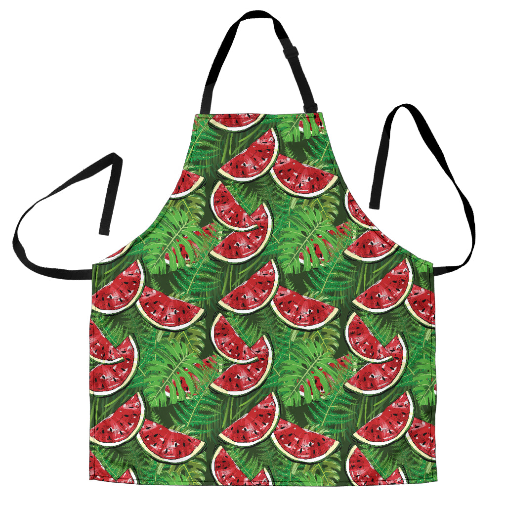Watermelons Tropical Palm Leaves Pattern Background Adjustable Apron