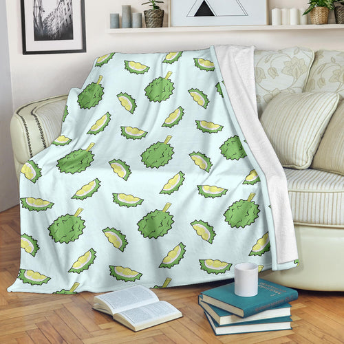 Durian Pattern Blue Background Premium Blanket