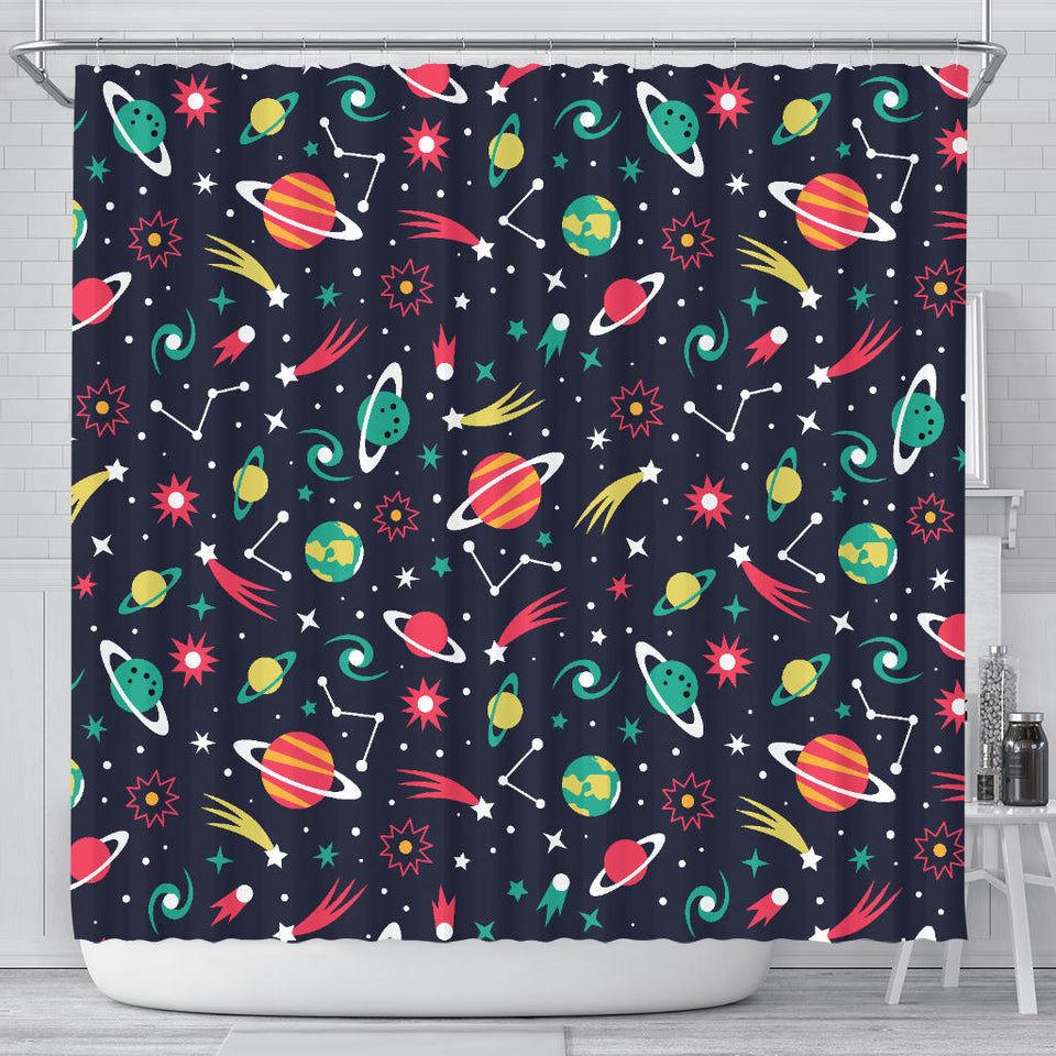 Colorful Space Pattern Planet Star Shower Curtain Fulfilled In US