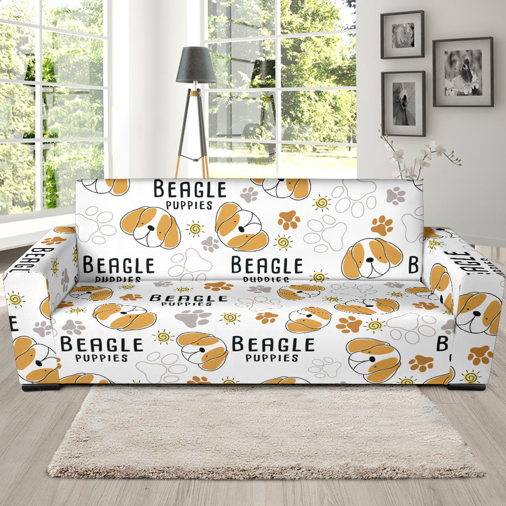 Cute Beagle Dog Pattern Background Sofa Slipcover