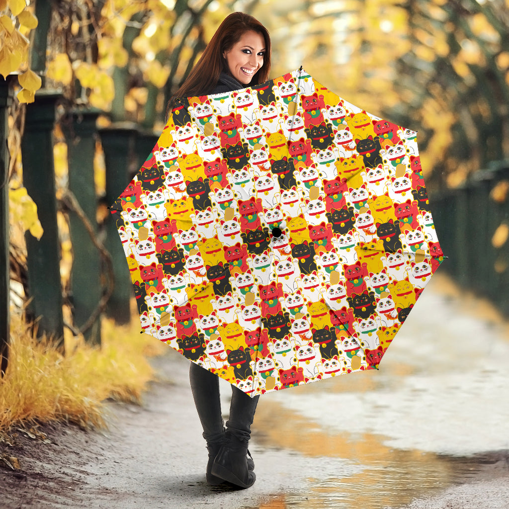 Colorful Maneki Neko Cat Pattern Umbrella