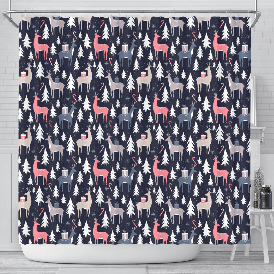 Deers Winter Christmas Pattern Shower Curtain Fulfilled In US