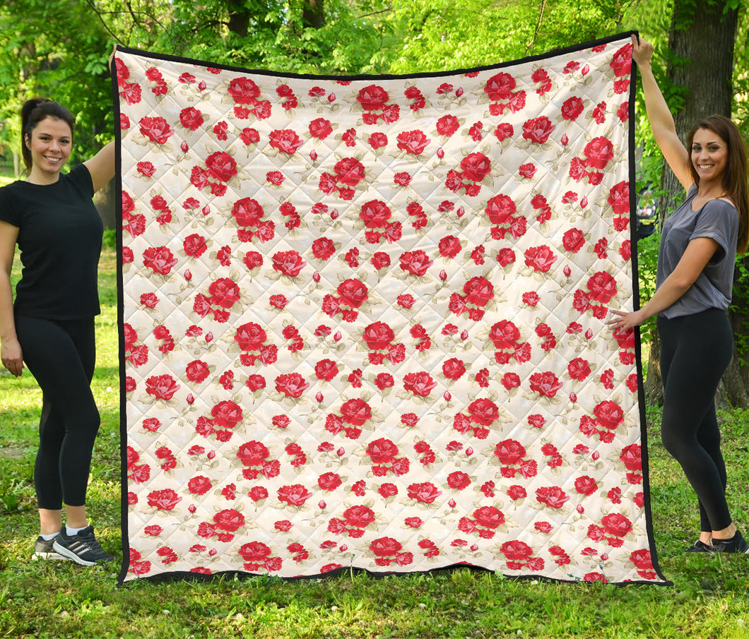 Rose Pattern Print Design 01 Premium Quilt