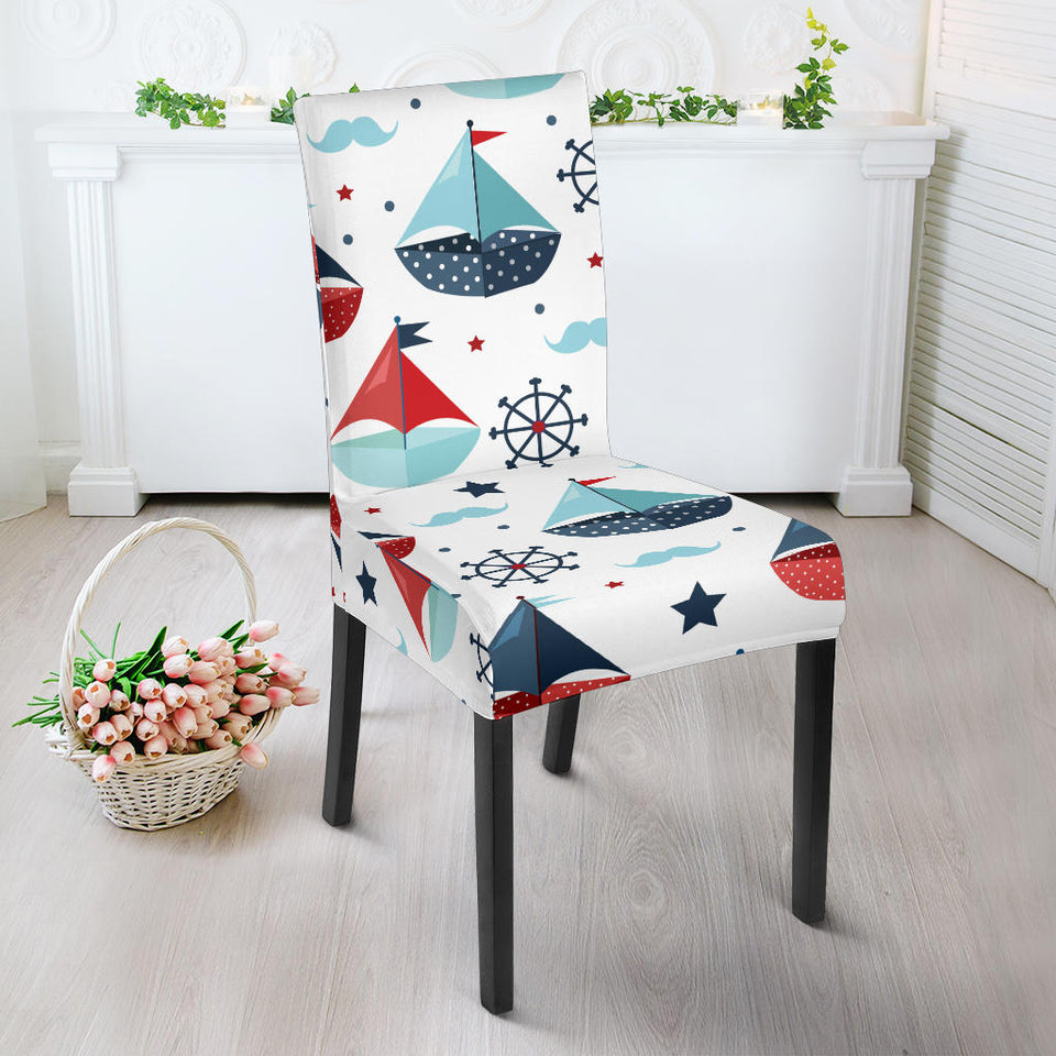 Cute Color Paper Sailboat Pattern Dining Chair Slipcover