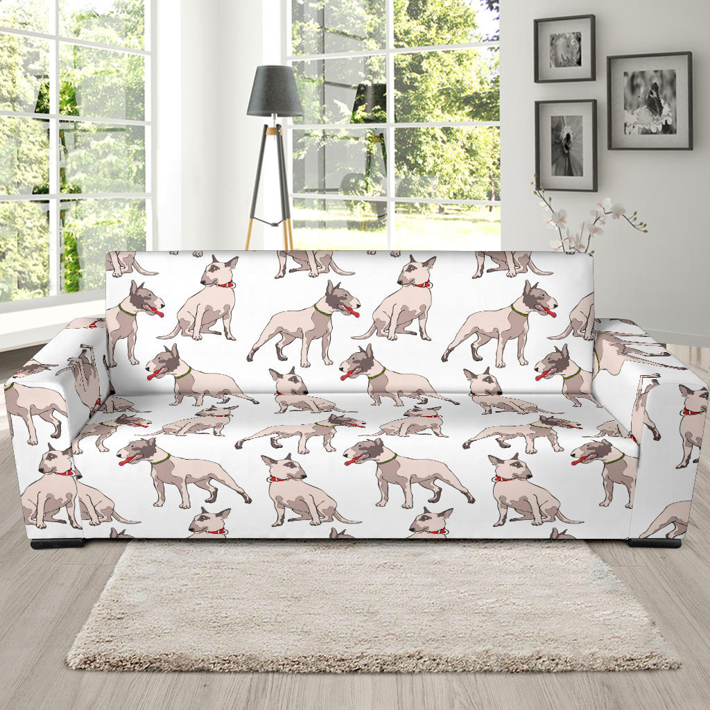 Bull Terrier Pattern Print Design 04 Sofa Slipcover
