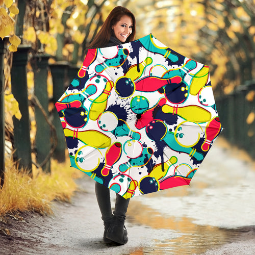Watercolor Bowling Ball Pins Umbrella