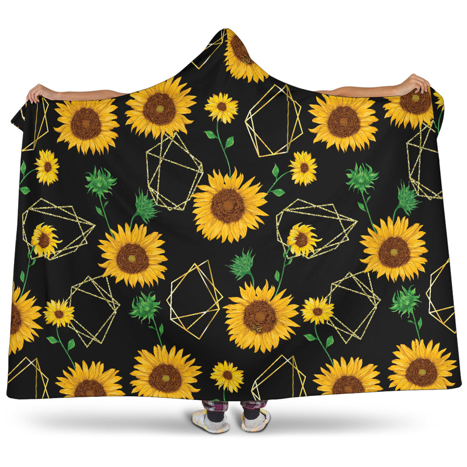 Sunflower Golden Polygonal Shapes Hooded Blanket