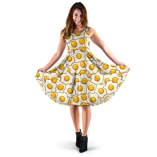 Fried Eggs Pattern Print Design 02 Sleeveless Midi Dress