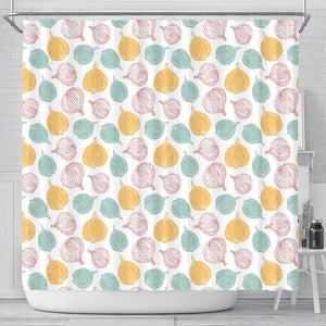 Colorful Onions White Background Shower Curtain Fulfilled In US