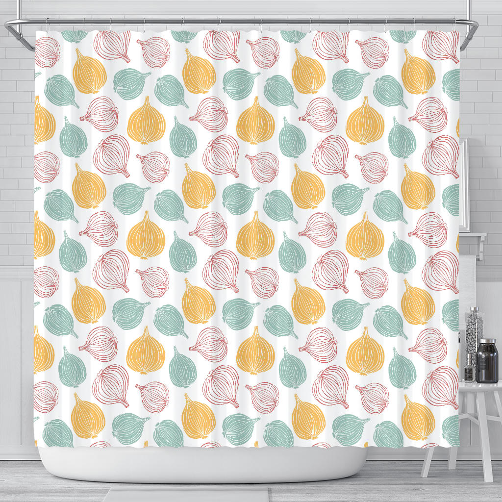 Colorful Onions White Background Shower Curtain Fulfilled In US