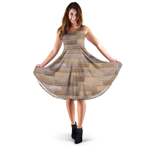Brick Printed Pattern Print Design 01 Sleeveless Midi Dress