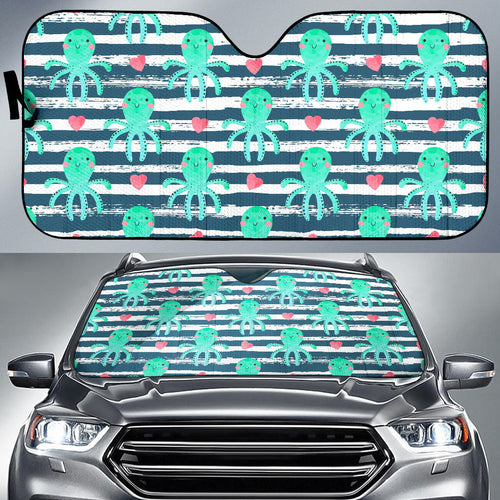 Cute Octopuses Heart Striped Background Car Sun Shade