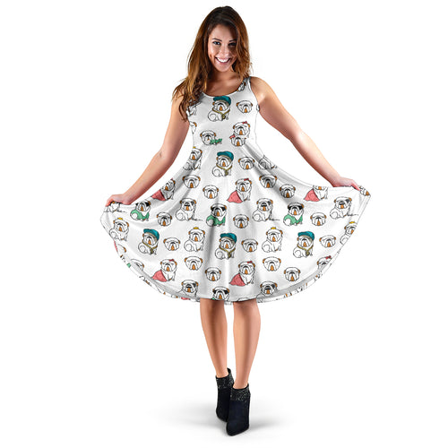 English Bulldog Pattern Print Design 03 Sleeveless Midi Dress