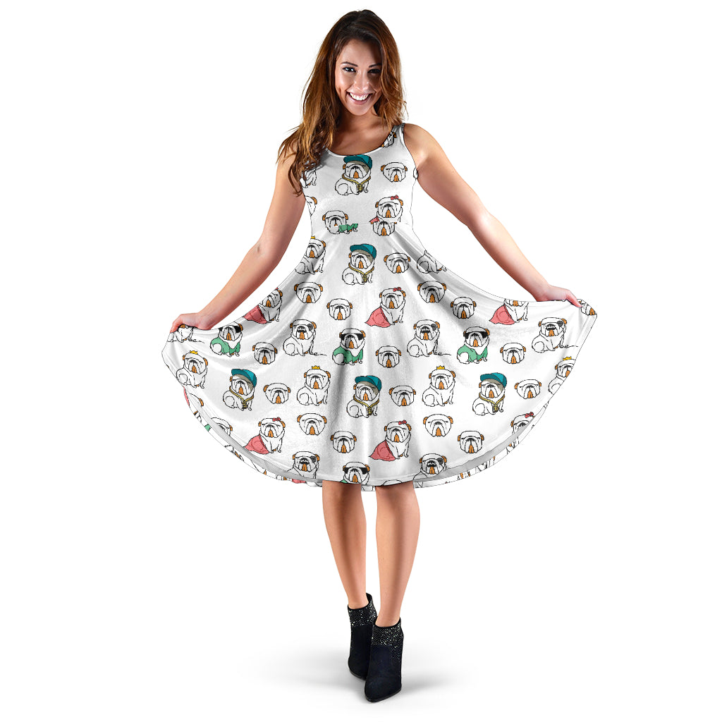 English Bulldog Pattern Print Design 03 Sleeveless Midi Dress