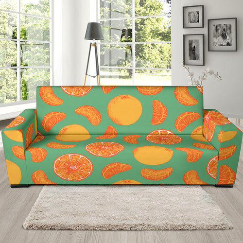 Orange Fruit Pattern Green Background Sofa Slipcover