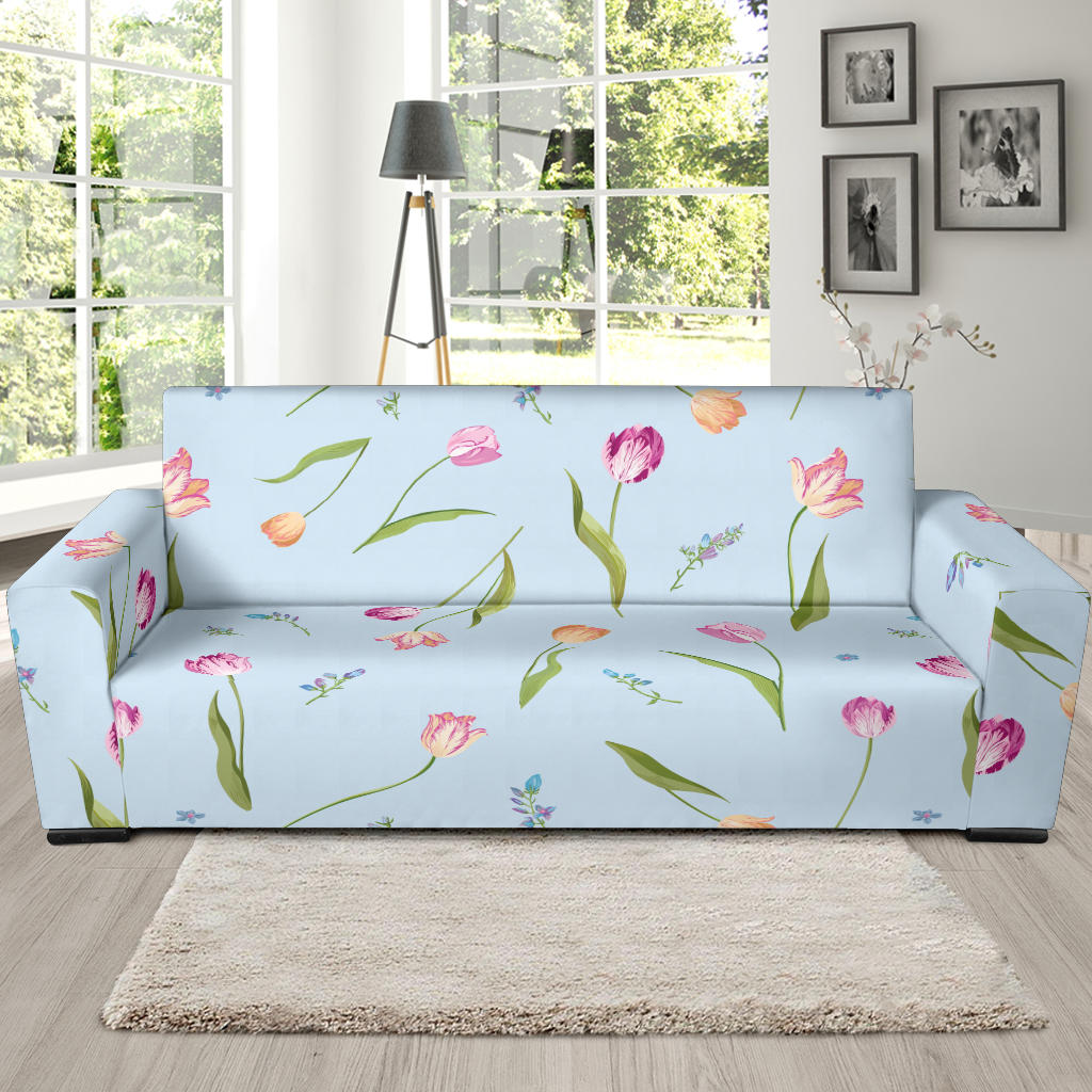 Watercolor Tulips Pattern Sofa Slipcover
