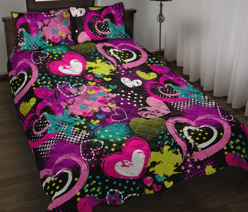 heart dot wave star creative design pattern Quilt Bed Set