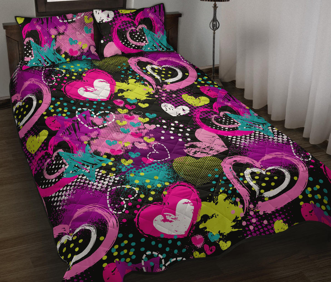 heart dot wave star creative design pattern Quilt Bed Set