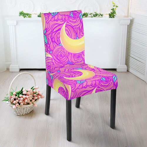 Moon Pink Rose Background Dining Chair Slipcover