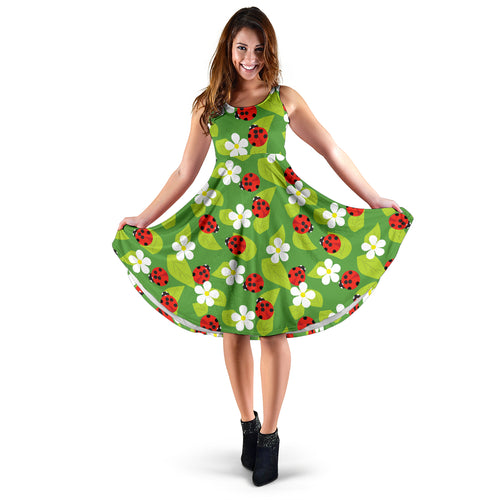 Ladybug Pattern Print Design 01 Sleeveless Midi Dress
