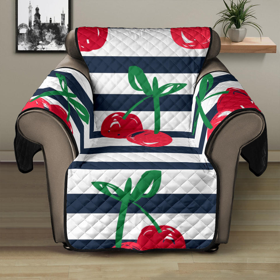 Hand drawn cherry pattern striped background Recliner Cover Protector
