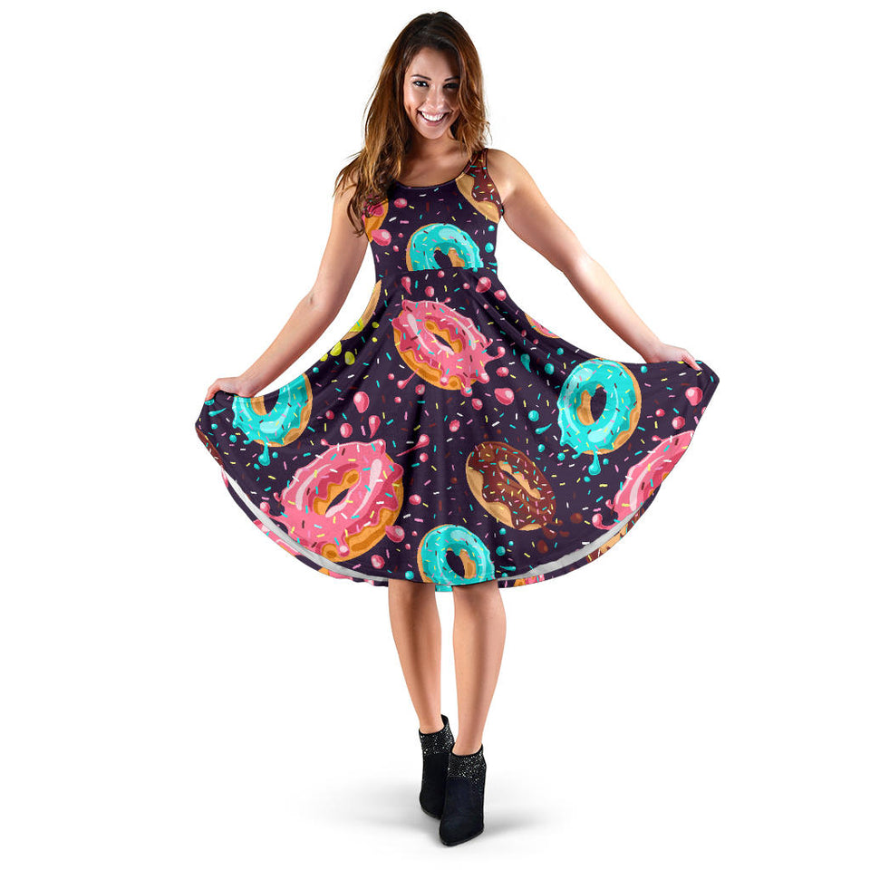 Colorful Donut Glaze Pattern Sleeveless Midi Dress