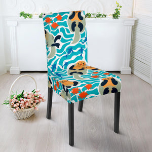 Cute Sea Otters Fishe Sea Urchin Pattern Dining Chair Slipcover