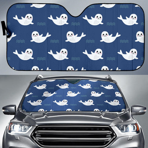 Cute White Baby Sea Lion Seal Pattern Car Sun Shade