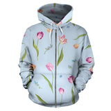Watercolor Tulips Pattern Zip Up Hoodie