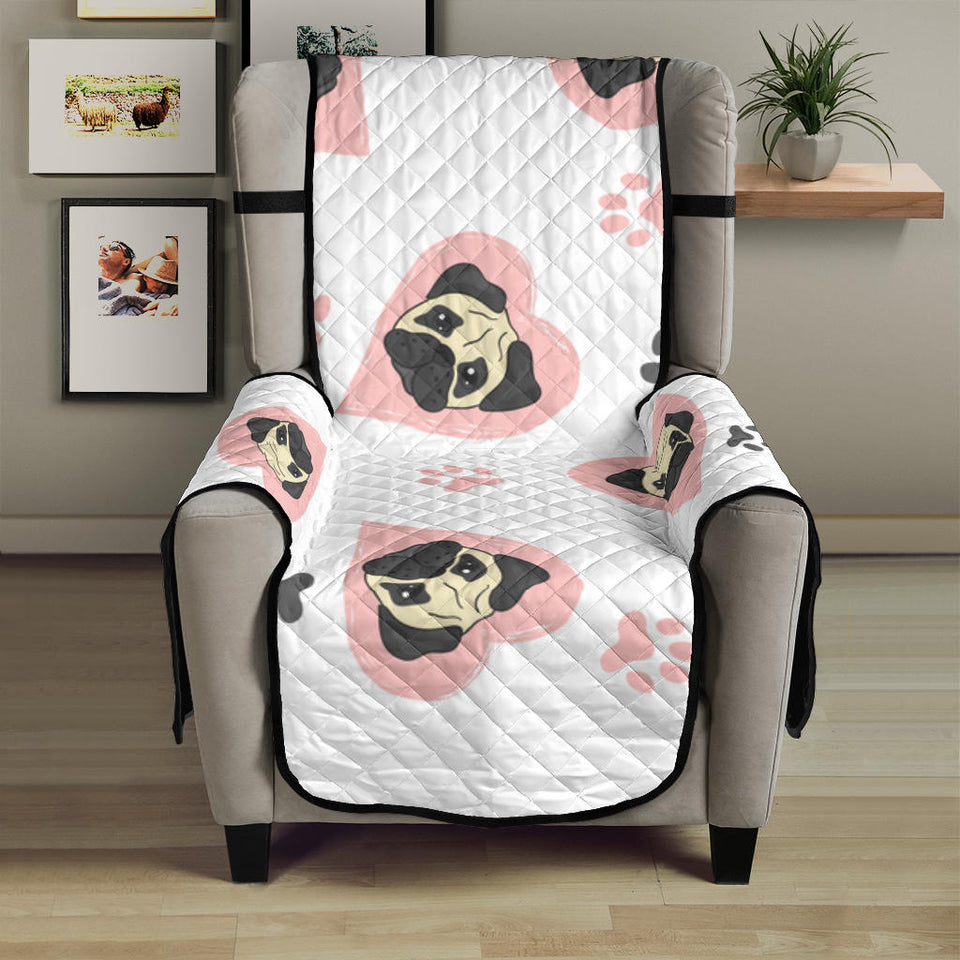 Cute pugs pink heart paw pattern Chair Cover Protector